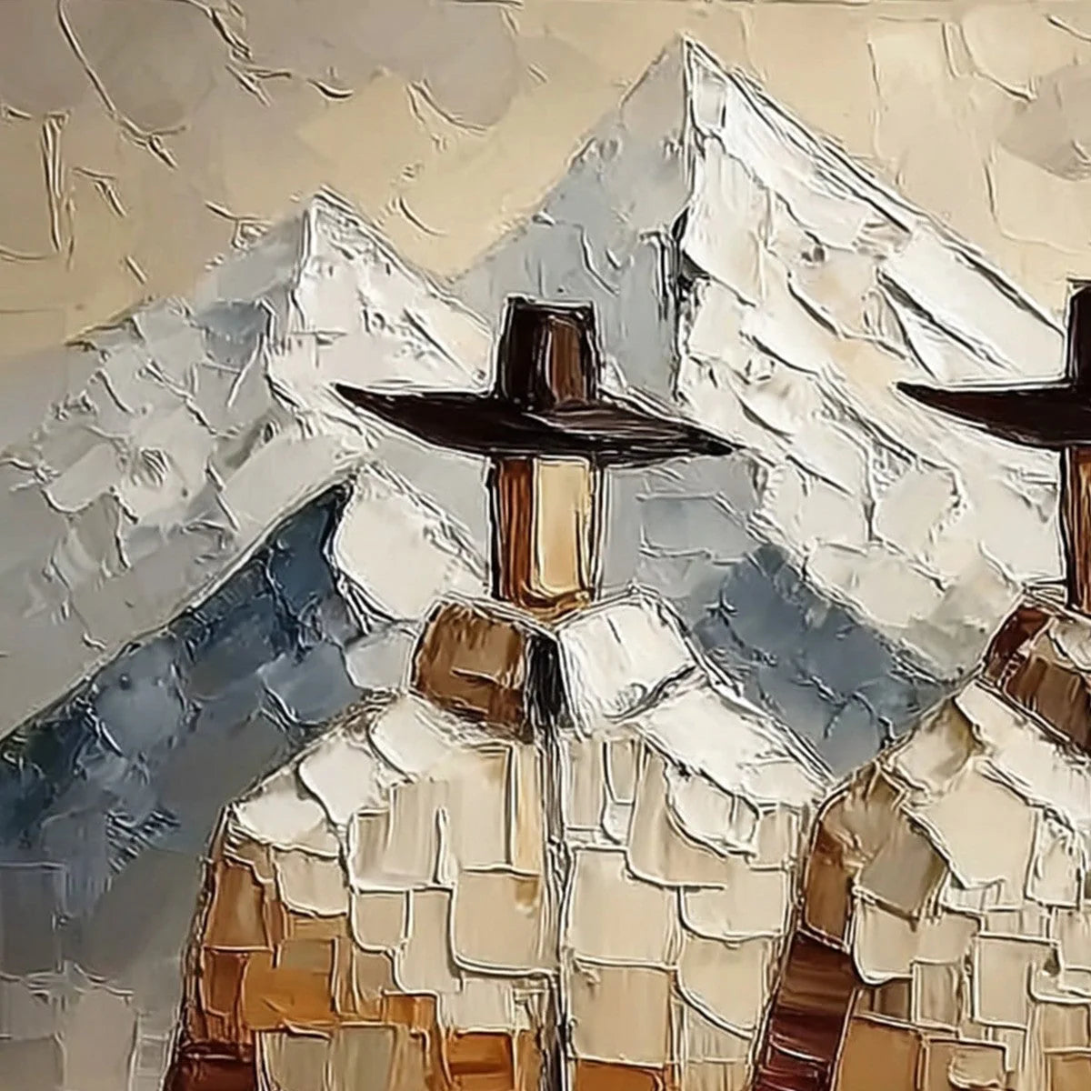 Alpine Companions: Two Figures in the Mountains Oil Painting — reference gallery image 3. Room styling and framing are illustrative.