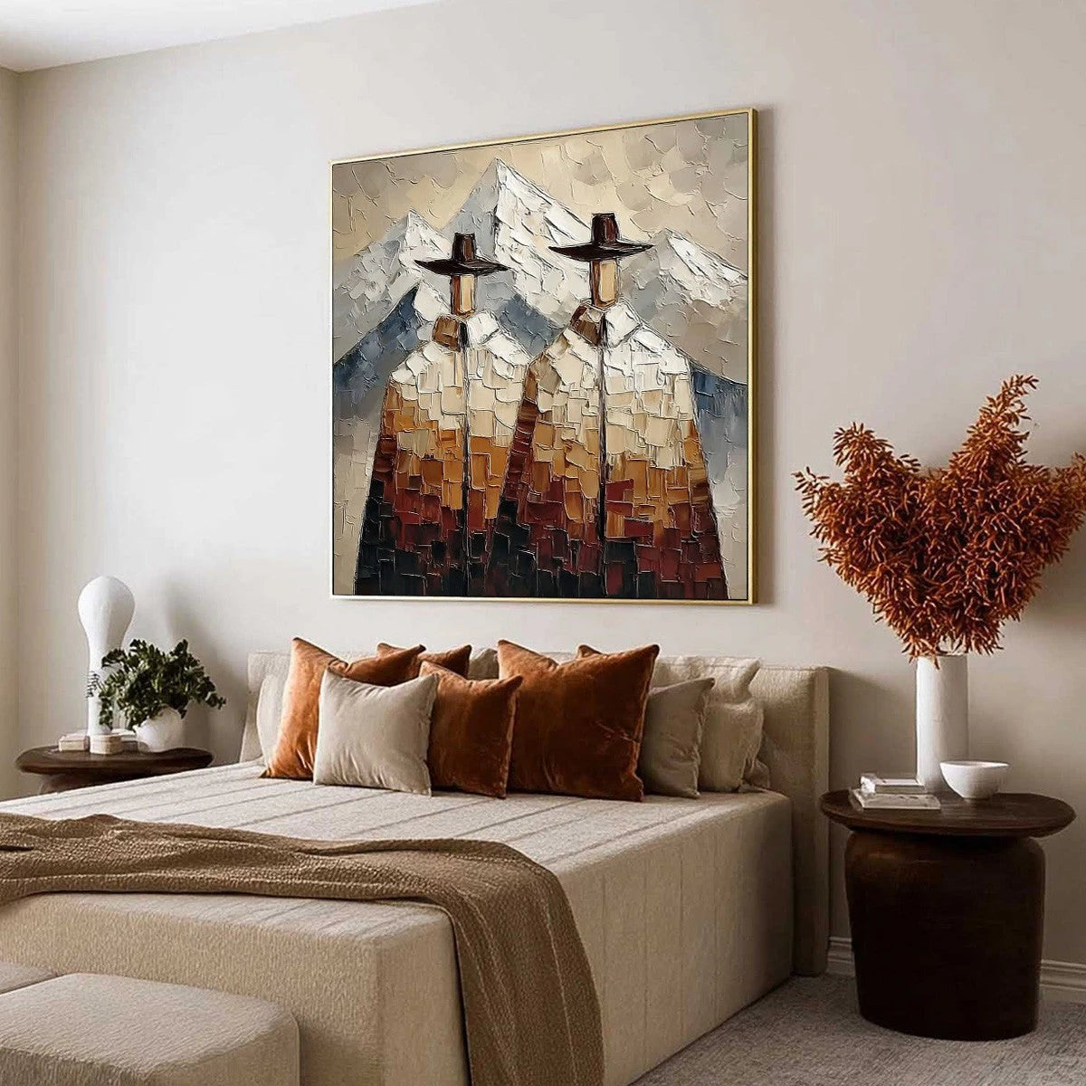 Alpine Companions: Two Figures in the Mountains Oil Painting — reference gallery image 7. Room styling and framing are illustrative.