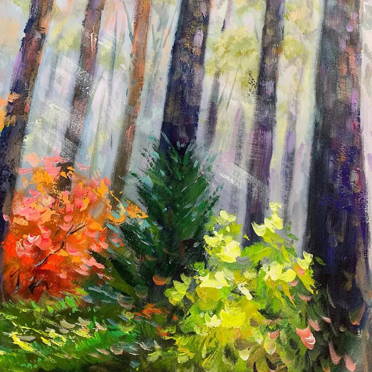 Autumn Forest Path: Panoramic Woodland Oil Painting — reference gallery image 5. Room styling and framing are illustrative.