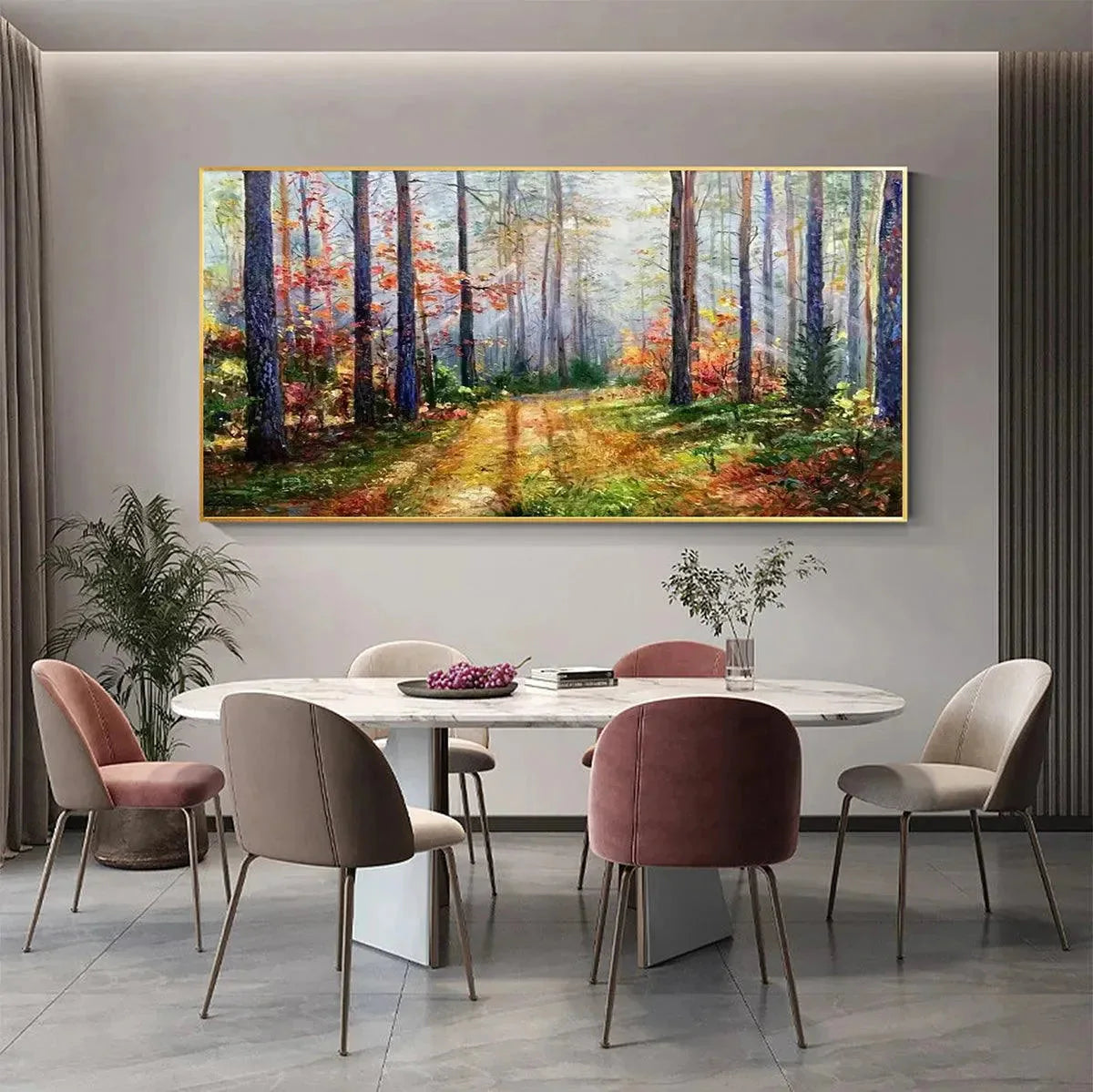 Autumn Forest Path: Panoramic Woodland Oil Painting — reference gallery image 7. Room styling and framing are illustrative.
