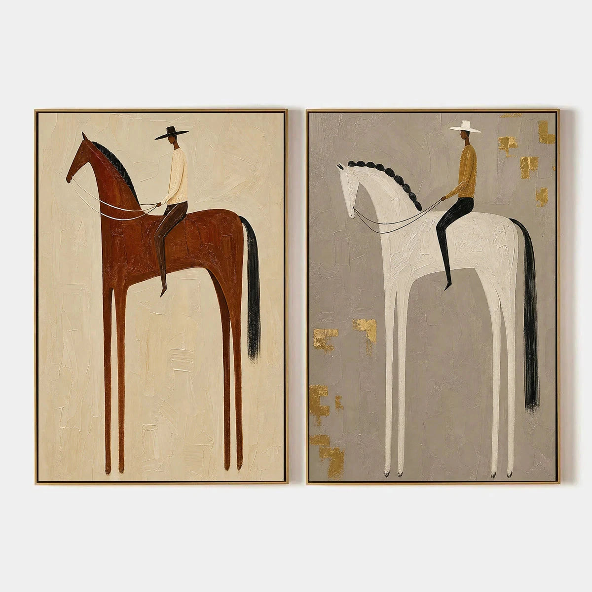 Equestrian Balance Duet: Modern Horse Oil Painting Set of 2 — oil painting design reference