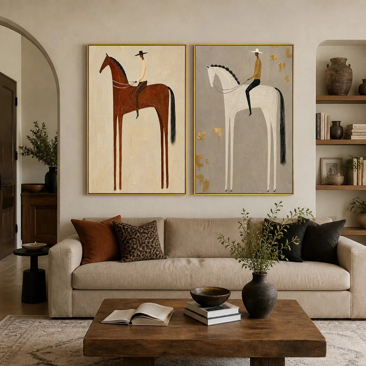 EQUESTRIAN BALANCE DUET — painting reference image 2. Room styling and framing are illustrative.
