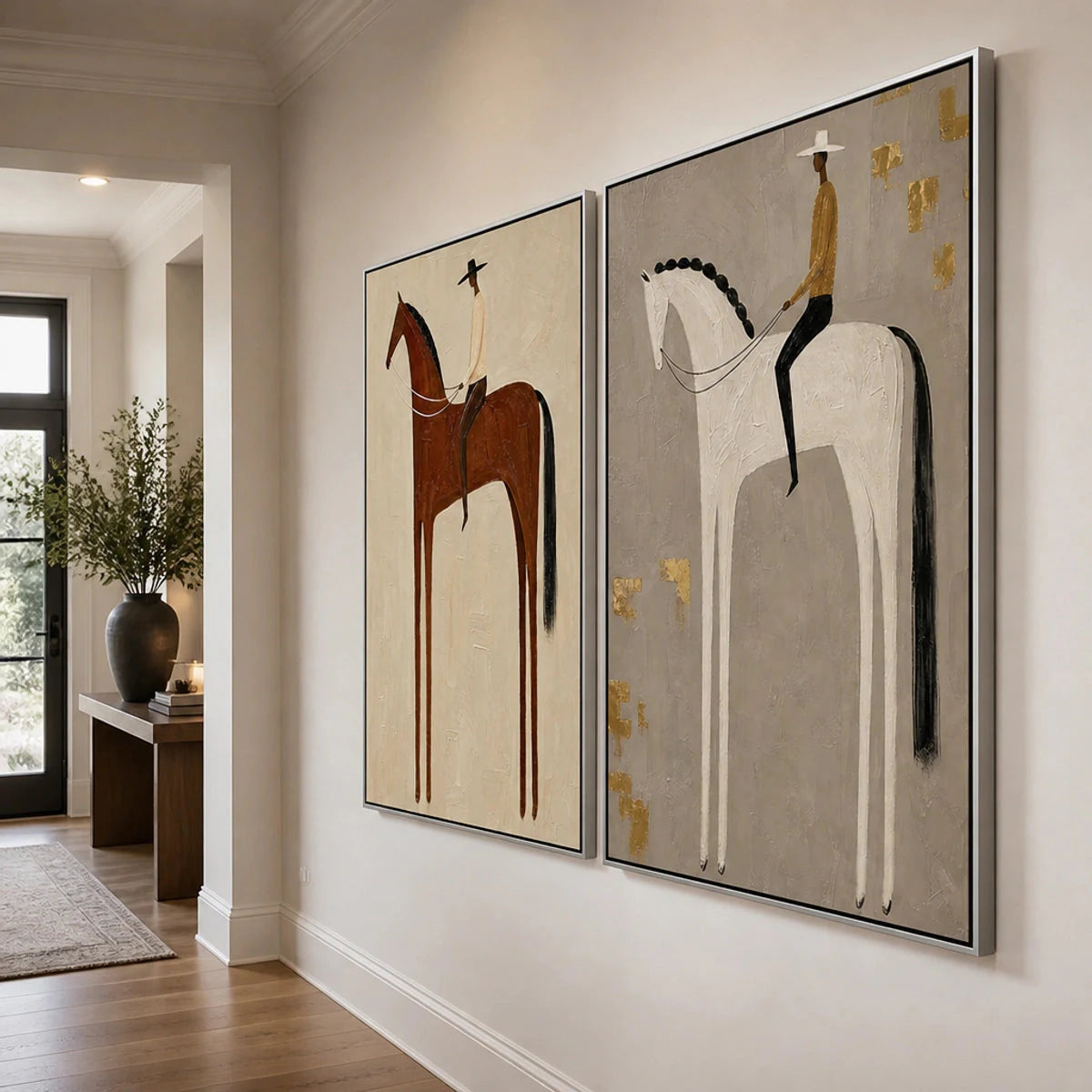 EQUESTRIAN BALANCE DUET — painting reference image 6. Room styling and framing are illustrative.