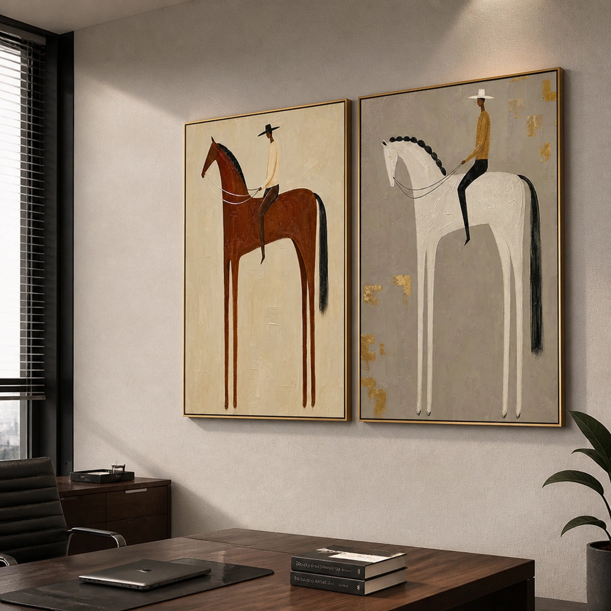 EQUESTRIAN BALANCE DUET — painting reference image 7. Room styling and framing are illustrative.