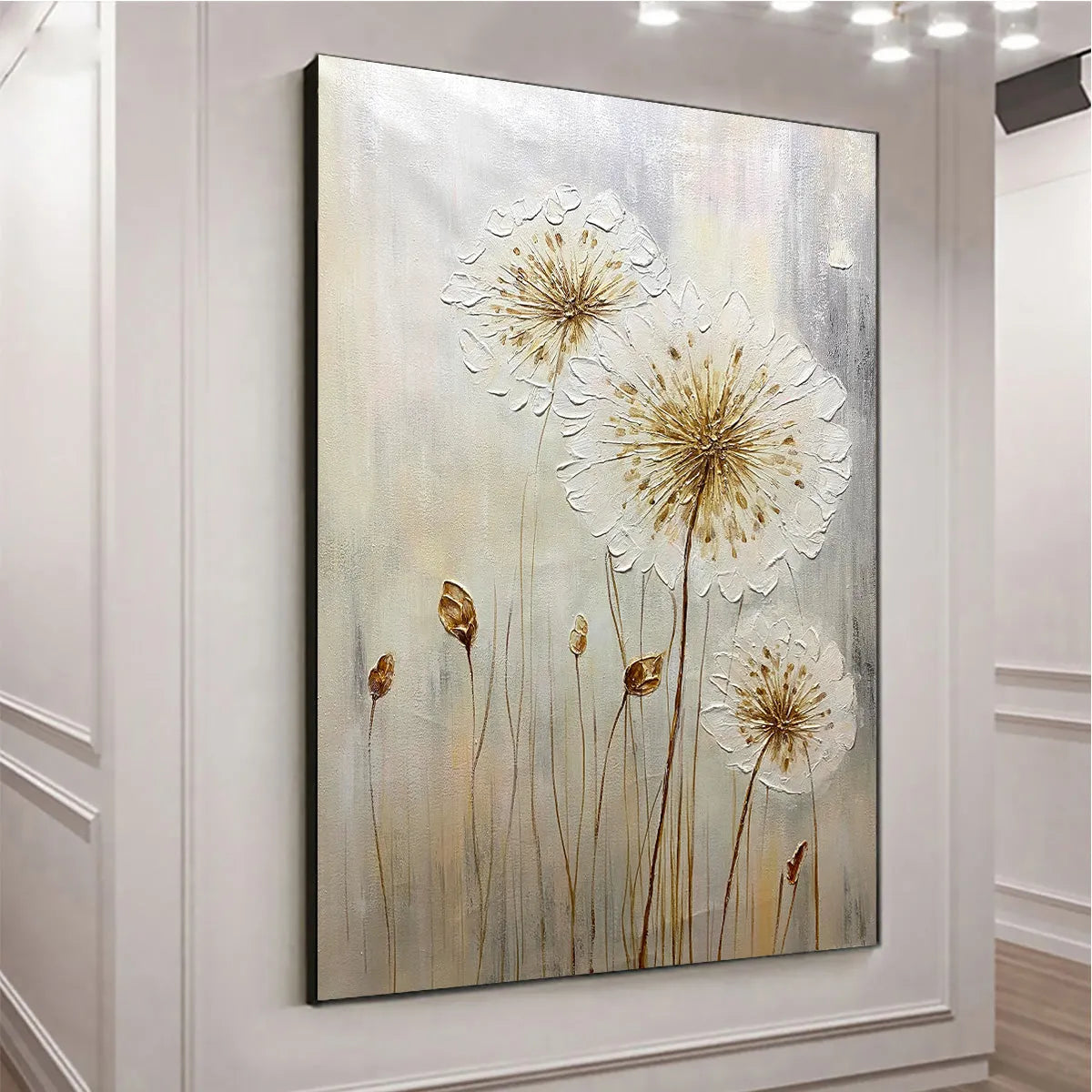 Whispers of Gold: Textured Dandelion Oil Painting — reference gallery image 7. Room styling and framing are illustrative.