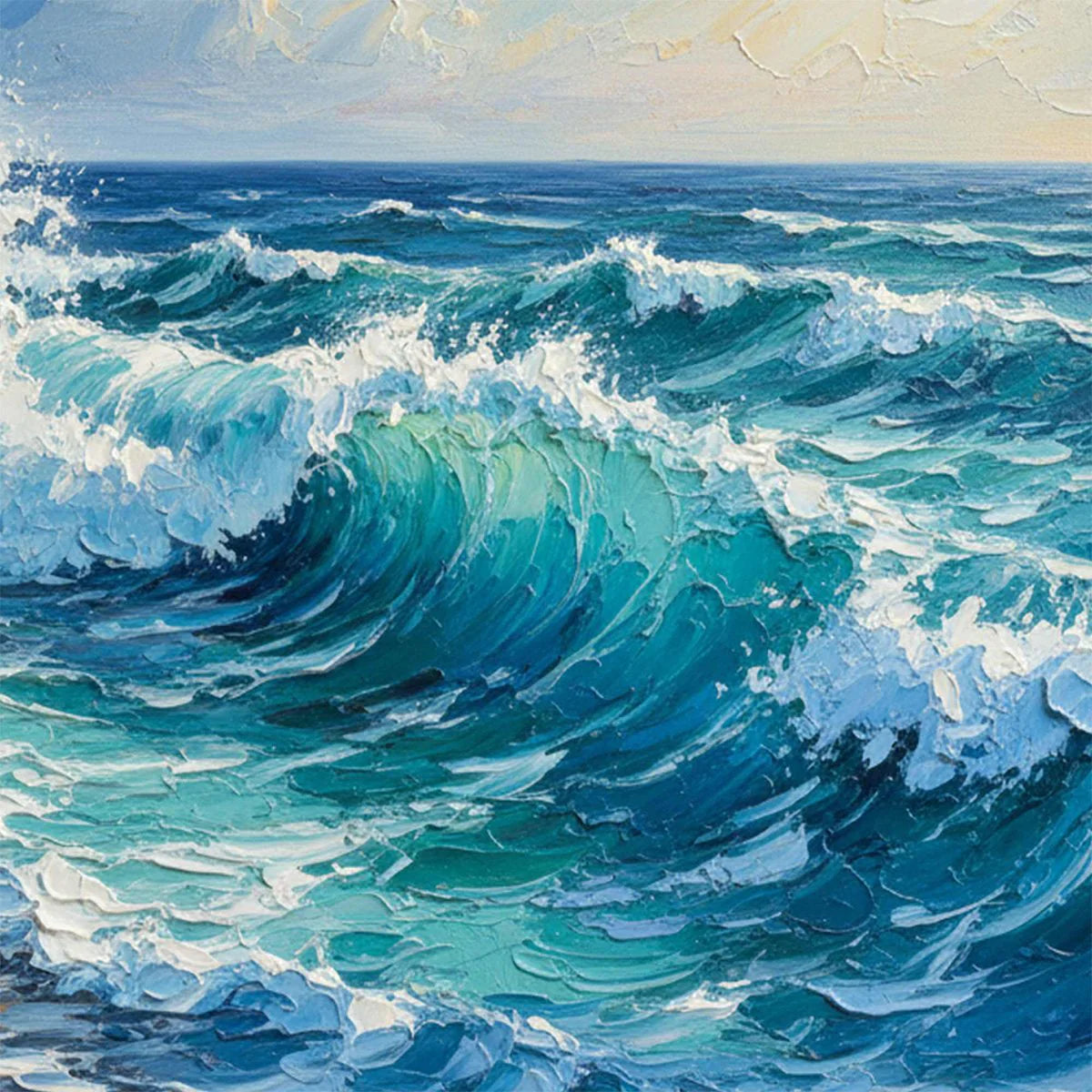 Aegean Crest: Crashing Ocean Wave Oil Painting — reference gallery image 5. Room styling and framing are illustrative.
