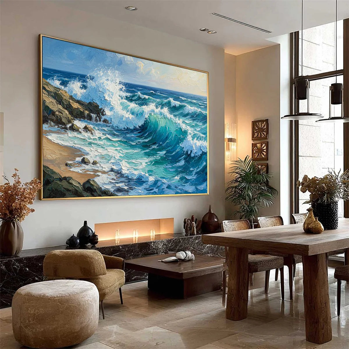 Aegean Crest: Crashing Ocean Wave Oil Painting — reference gallery image 8. Room styling and framing are illustrative.