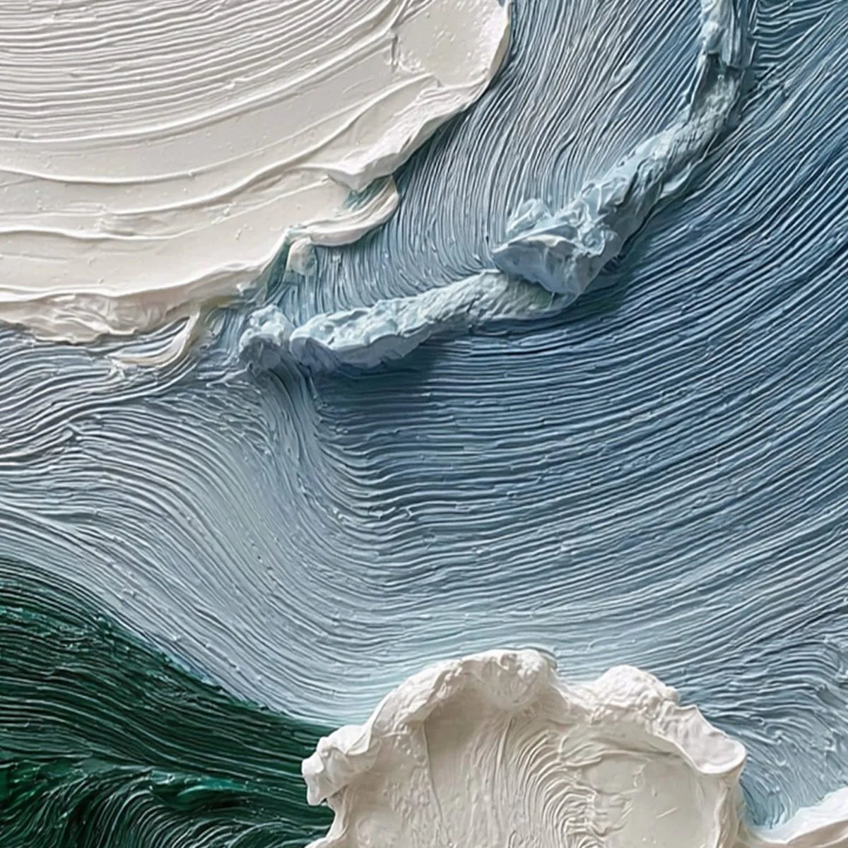 Aegean Crest: Textured Wabi Sabi Seascape Oil Painting — reference gallery image 5. Room styling and framing are illustrative.