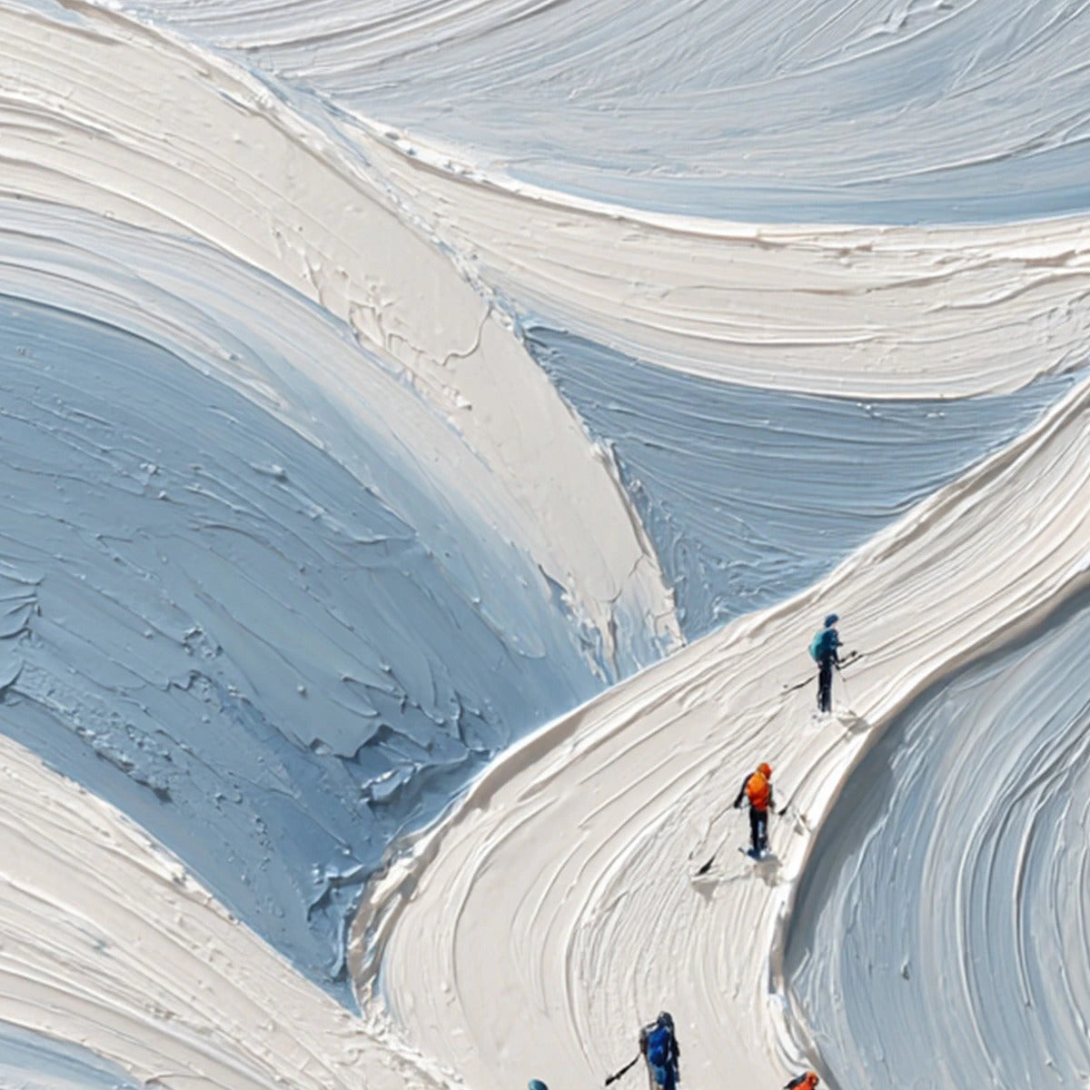 Alpine Ascent: Textured Skiing Mountain Oil Painting — reference gallery image 3. Room styling and framing are illustrative.