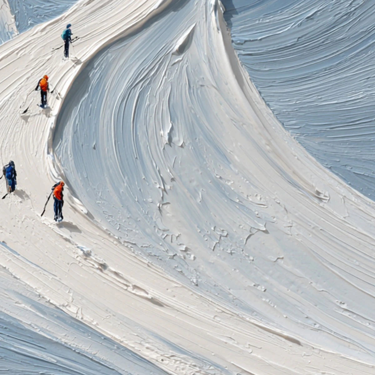 Alpine Ascent: Textured Skiing Mountain Oil Painting — reference gallery image 5. Room styling and framing are illustrative.