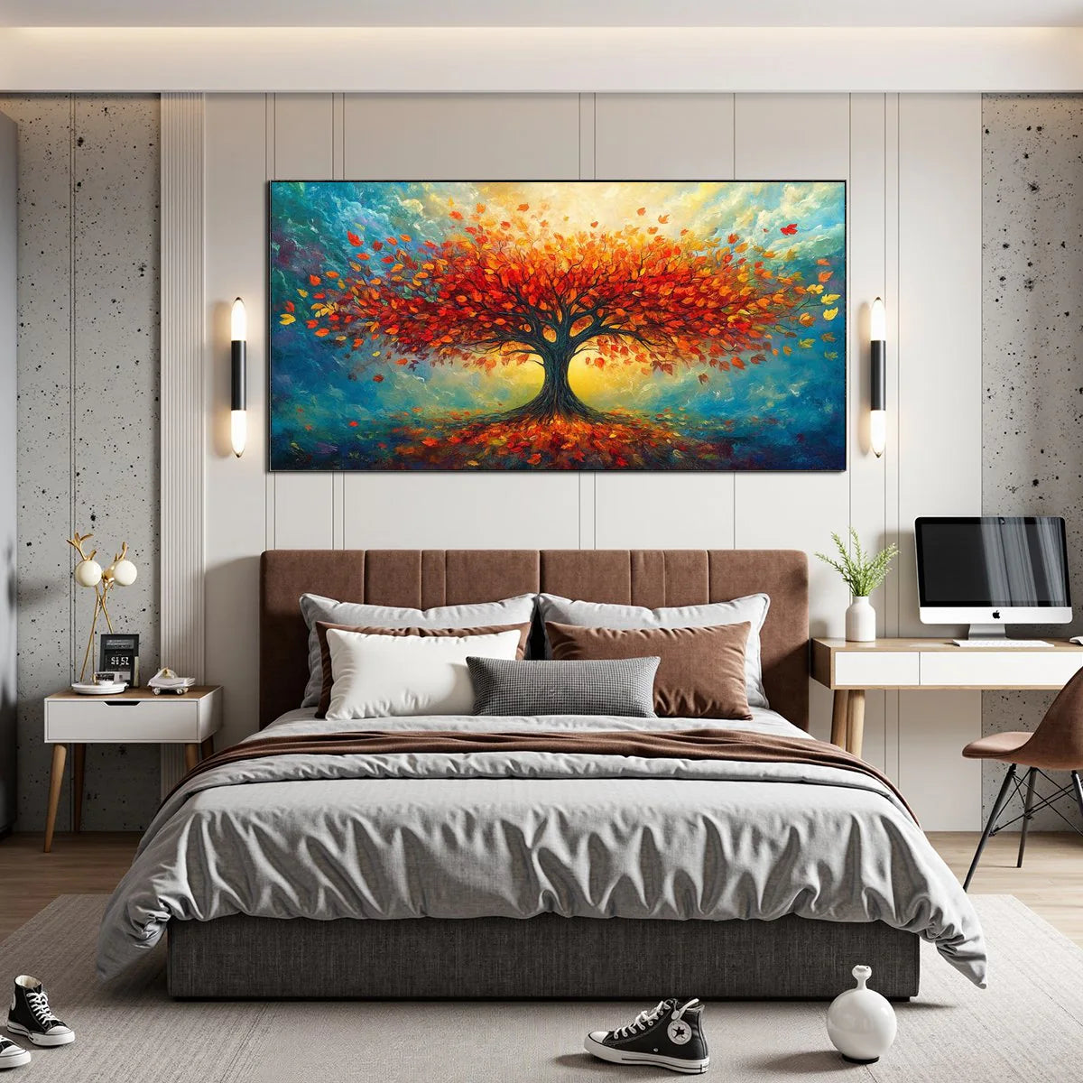 Autumn Fire: Orange Tree Landscape Oil Painting — reference gallery image 5. Room styling and framing are illustrative.