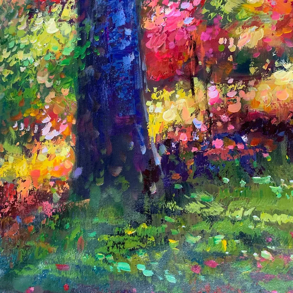 Autumn Forest Path: Panoramic Woodland Oil Painting — reference gallery image 3. Room styling and framing are illustrative.