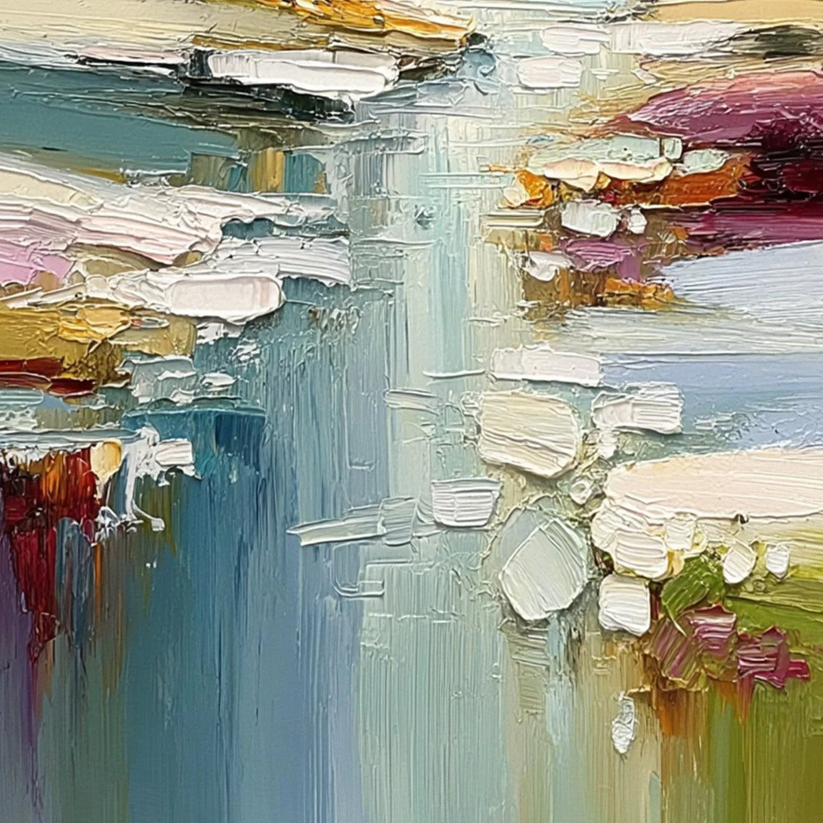 Autumn Reflections: Textured Abstract River Oil Painting — reference gallery image 5. Room styling and framing are illustrative.