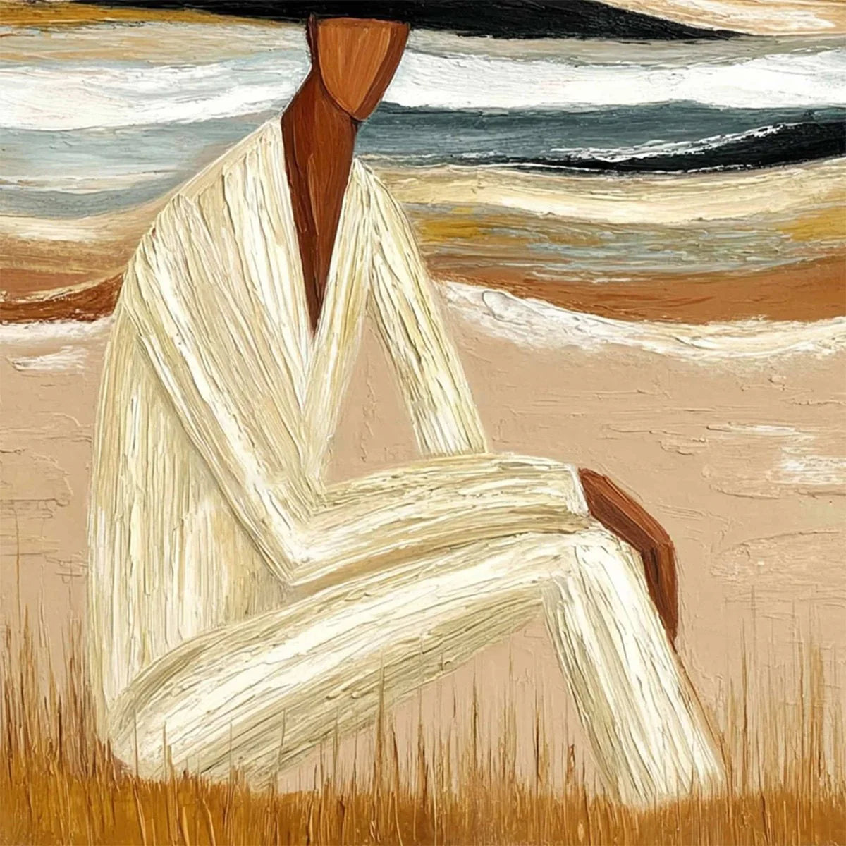 Earthen Repose: Textured Abstract Figurative Oil Painting — reference gallery image 5. Room styling and framing are illustrative.