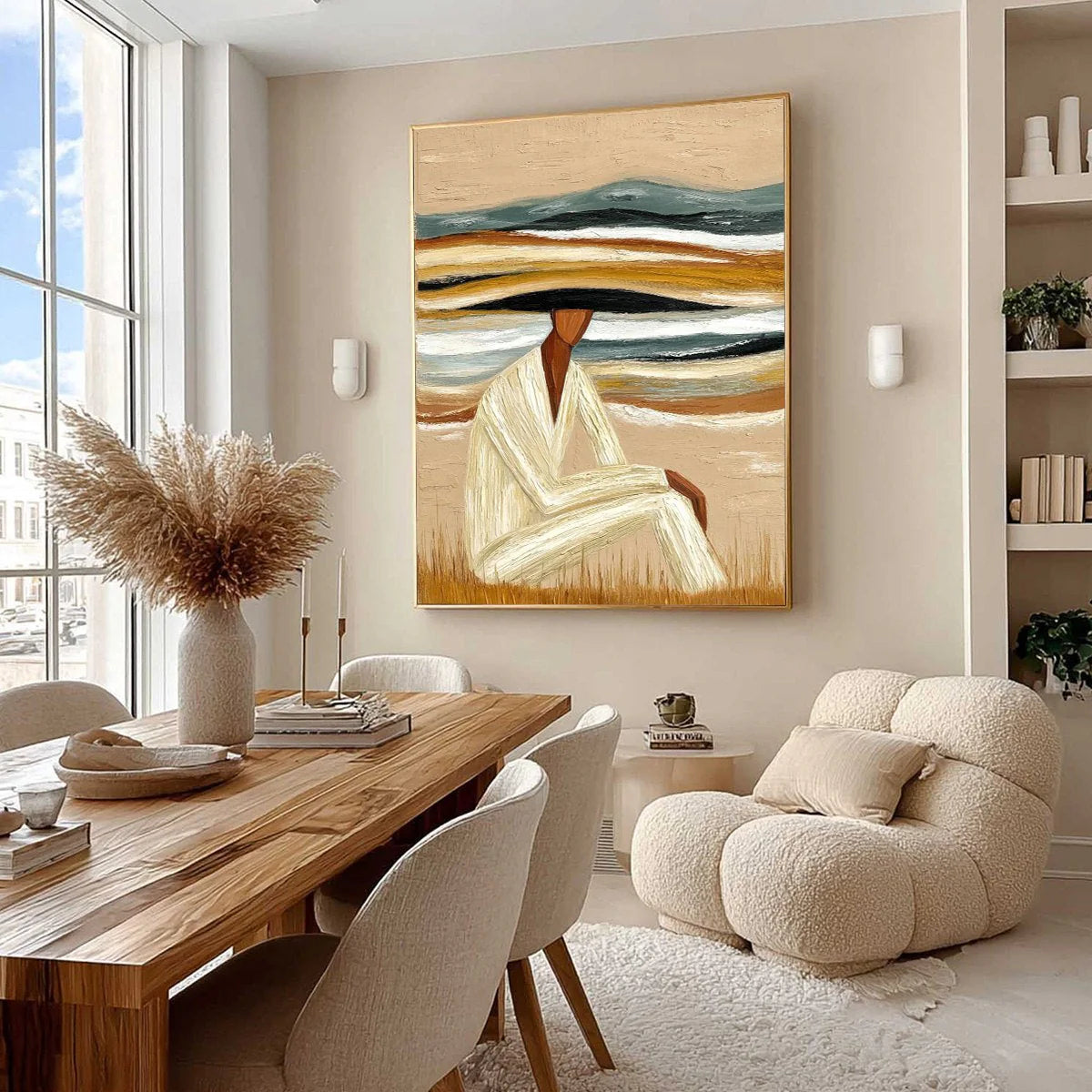 Earthen Repose: Textured Abstract Figurative Oil Painting — reference gallery image 7. Room styling and framing are illustrative.