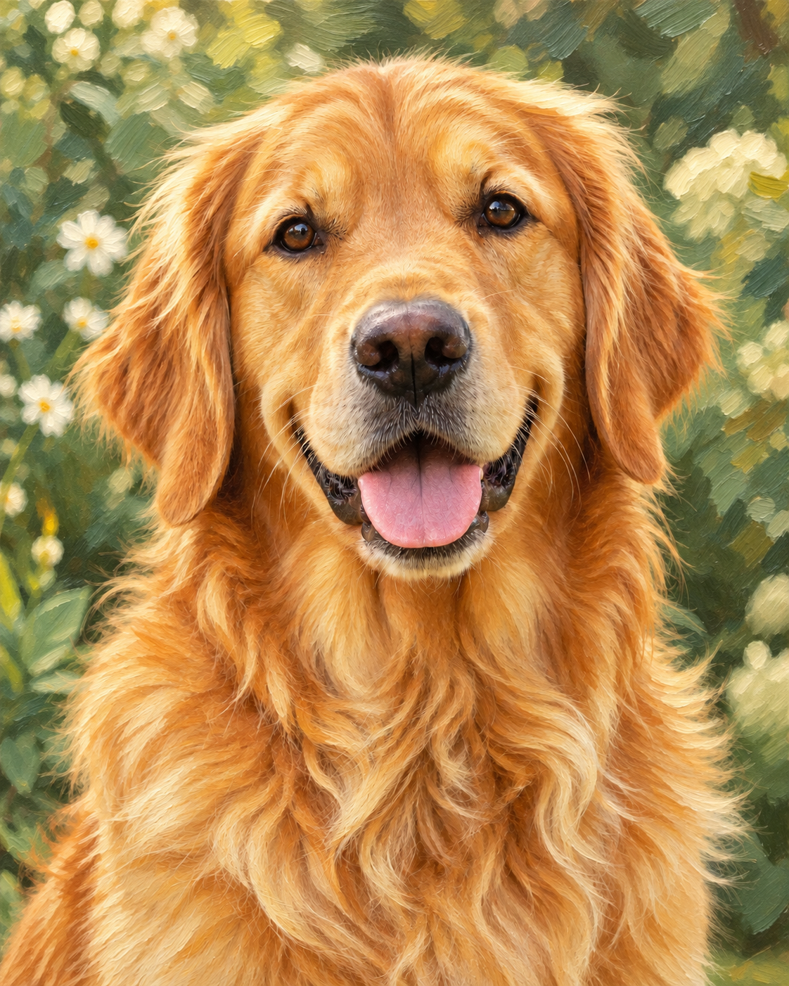 Illustrative Painterly Oil pet portrait with expressive gentle brushwork — illustrative example, not a customer commission