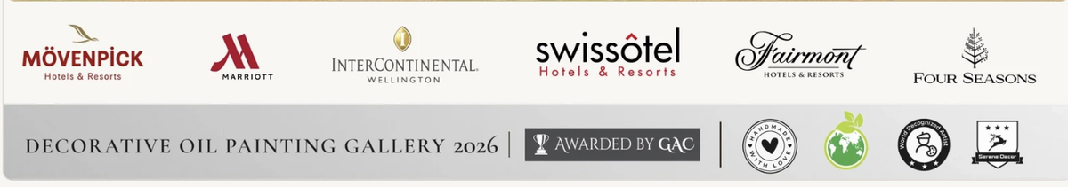 Mövenpick, Marriott, InterContinental Wellington, Swissôtel, Fairmont and Four Seasons hotel logos; Decorative Oil Painting Gallery 2026, Awarded by GAC and certification symbols
