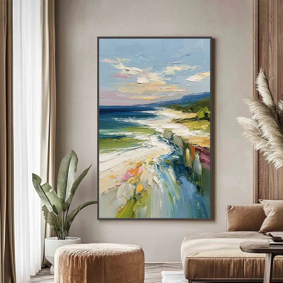 COASTAL EMBRACE — painting reference image 2. Room styling and framing are illustrative.