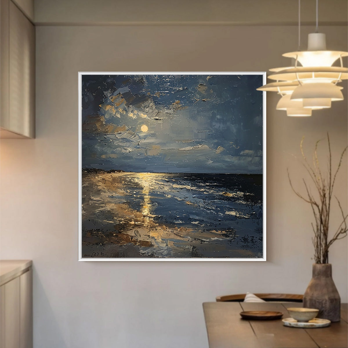 MOONLIT SERENITY — painting reference image 2. Room styling and framing are illustrative.
