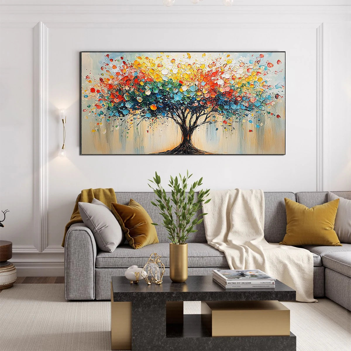 RAINBOW BURST — painting reference image 2. Room styling and framing are illustrative.