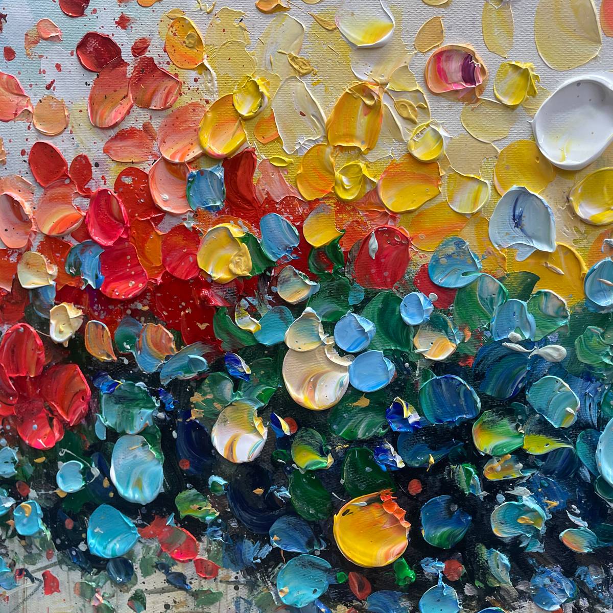RAINBOW BURST — painting reference image 3. Room styling and framing are illustrative.
