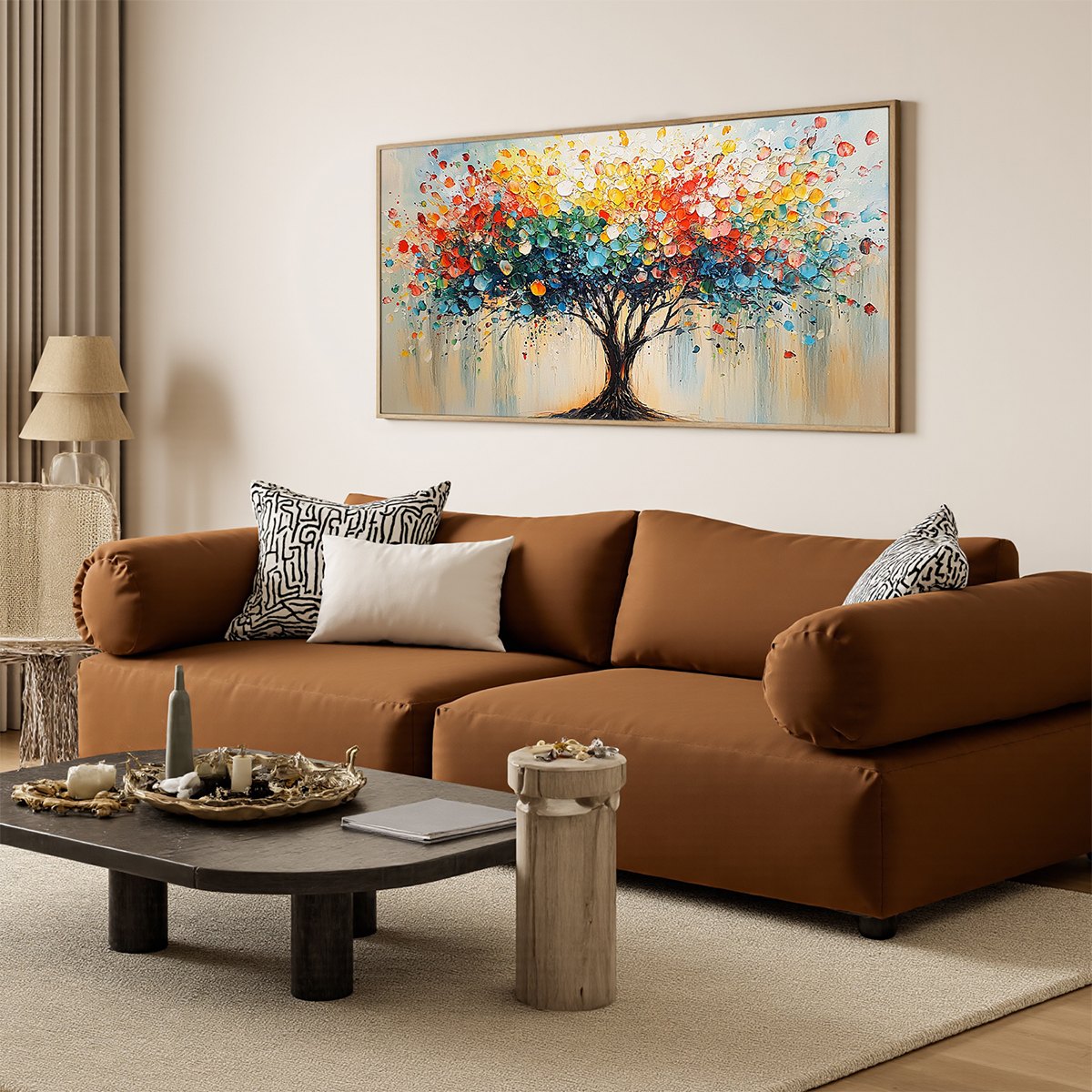 RAINBOW BURST — painting reference image 4. Room styling and framing are illustrative.