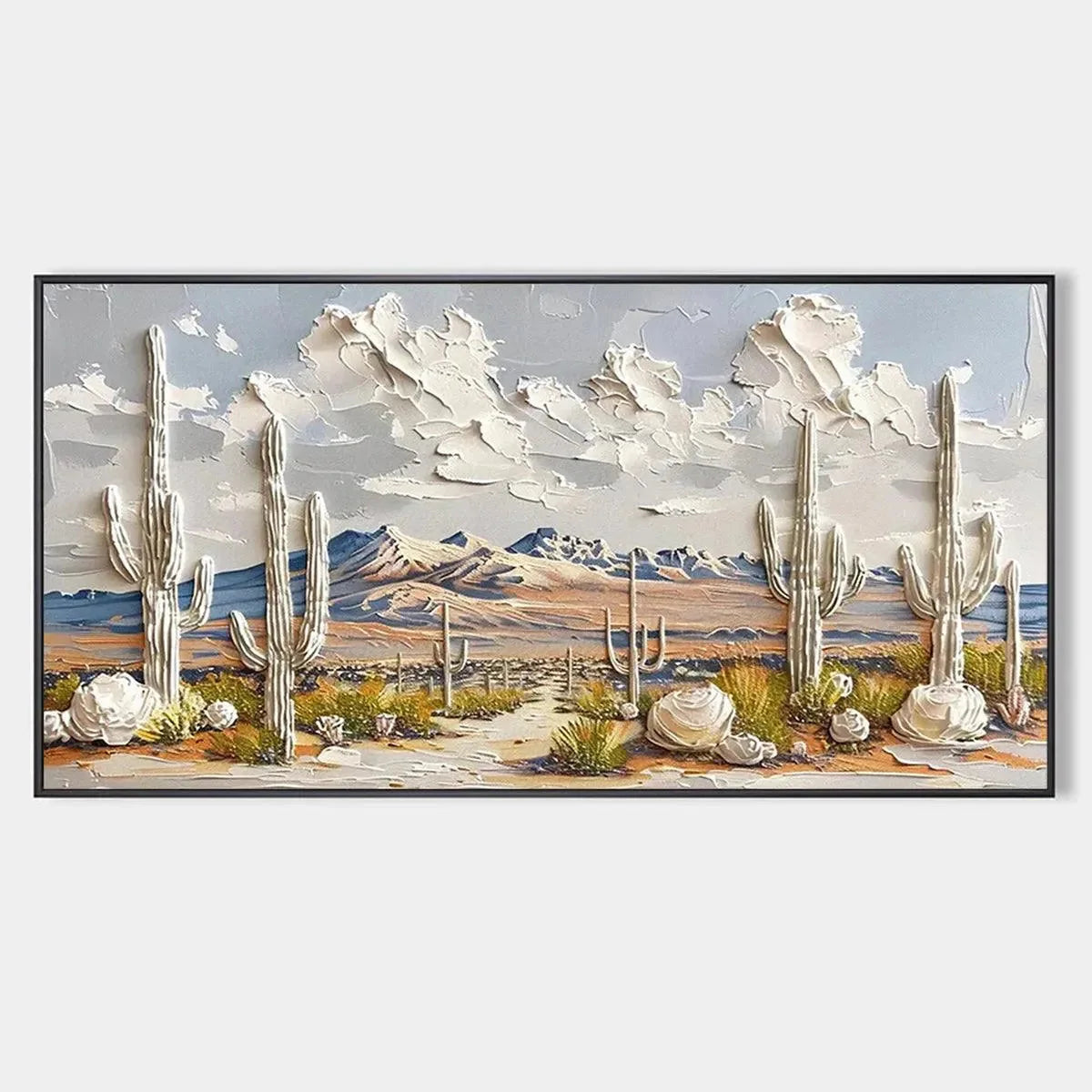 Desert Dream: Textured Cactus Landscape Oil Painting — oil painting design reference
