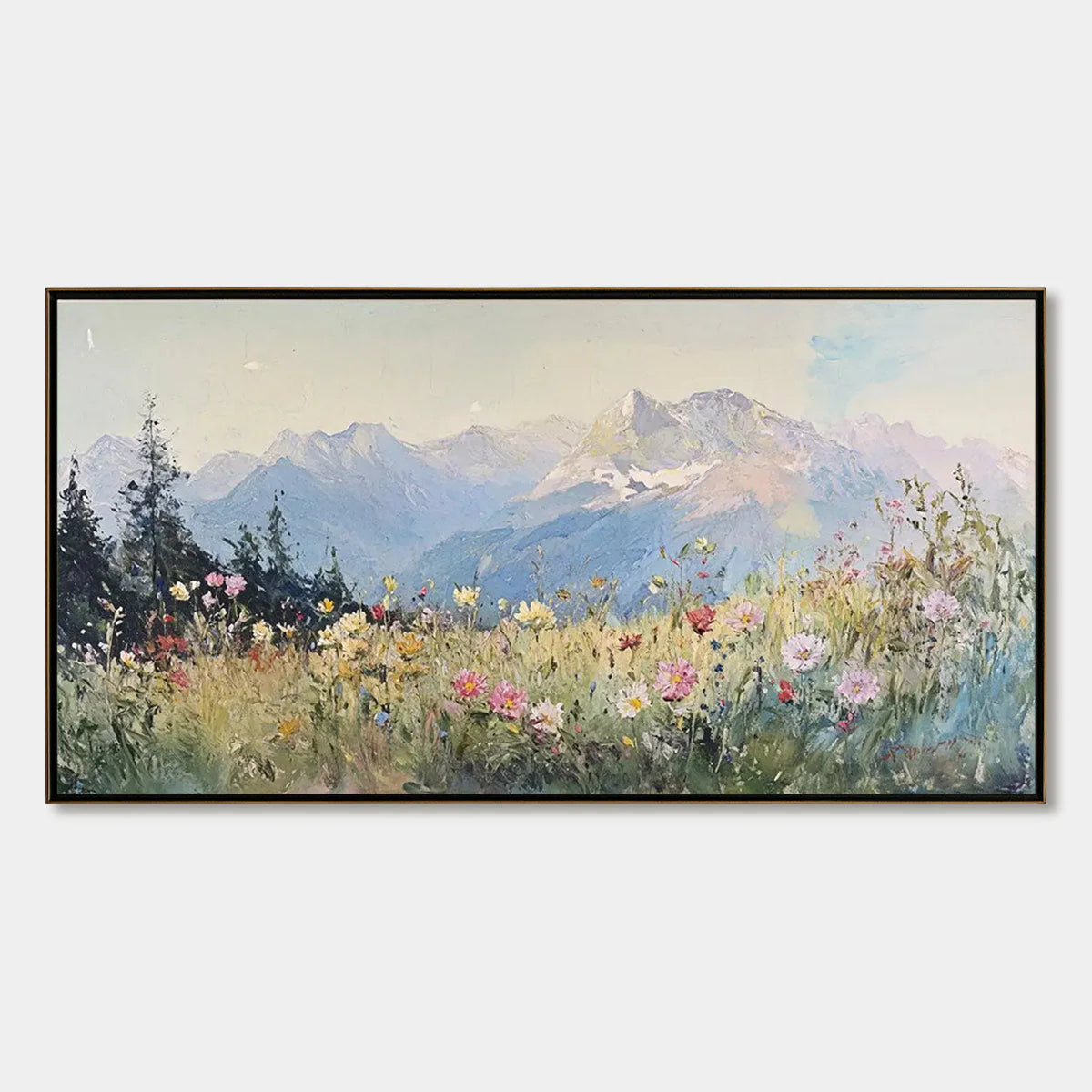 Alpine Serenity: Mountain Meadow Oil Painting — oil painting design reference
