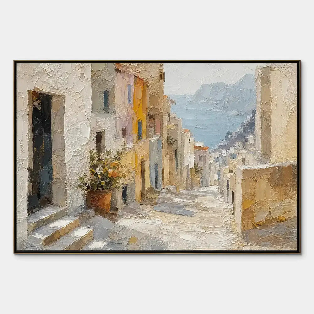 Afternoon Alley: Sunlit Mediterranean Street Oil Painting — oil painting design reference