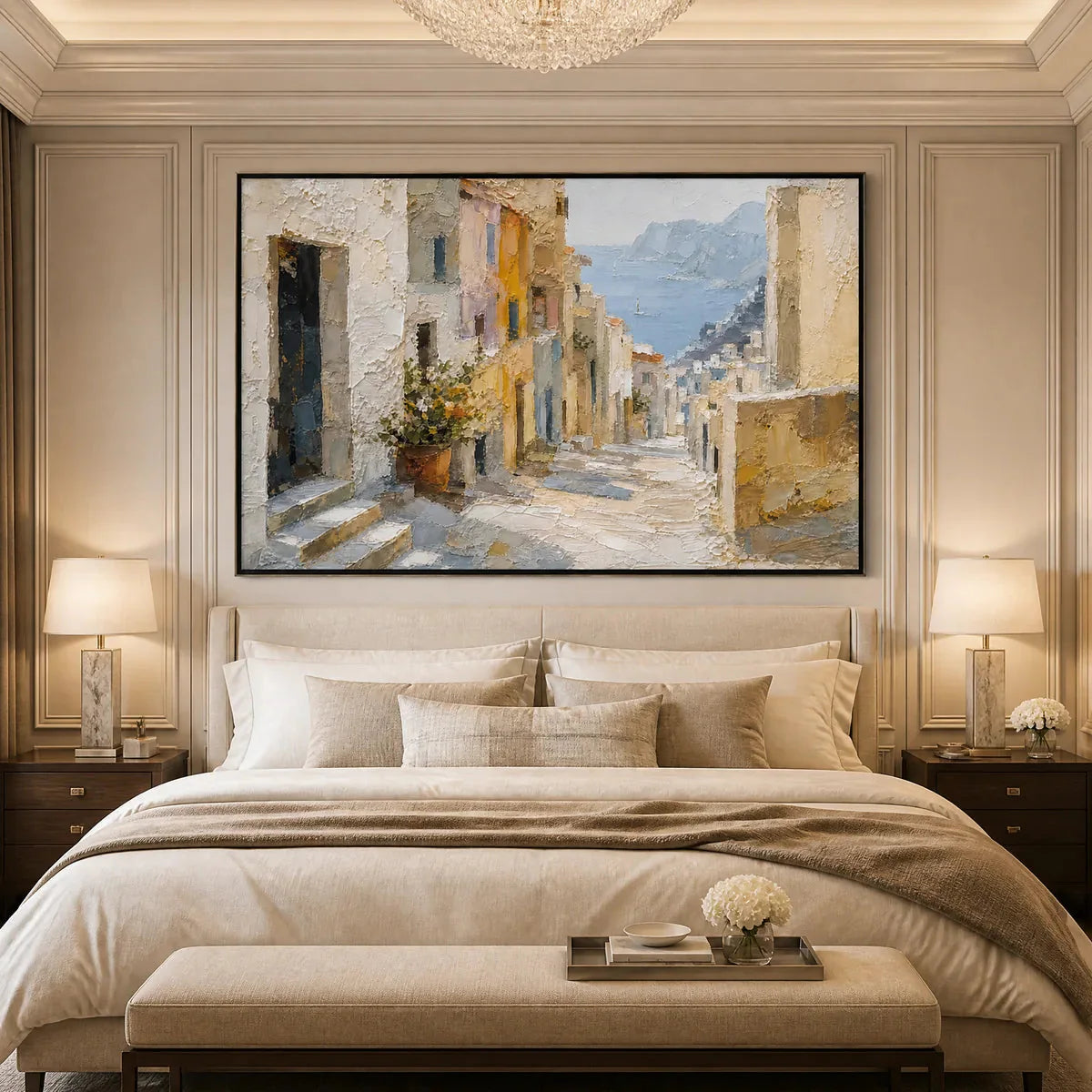 AFTERNOON ALLEY — painting reference image 4. Room styling and framing are illustrative.