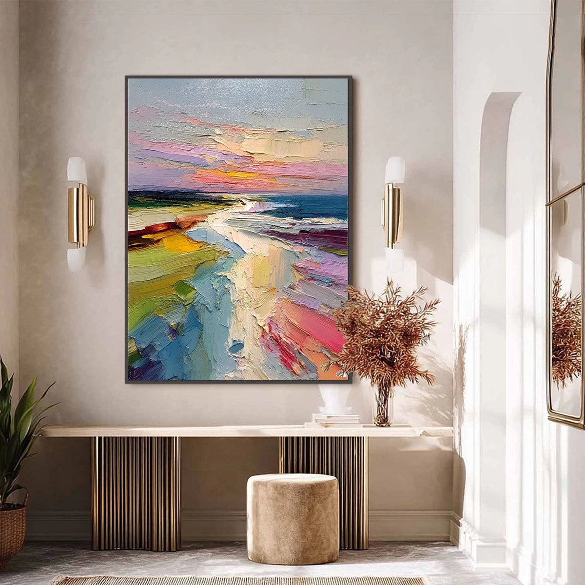 COASTAL EMBRACE — painting reference image 4. Room styling and framing are illustrative.