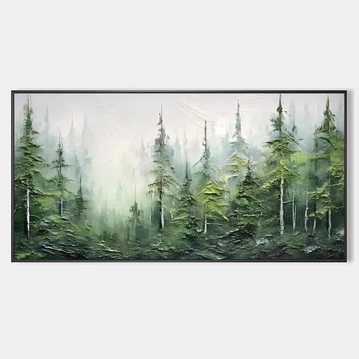 Emerald Forest: Textured Misty Forest Oil Painting — oil painting design reference