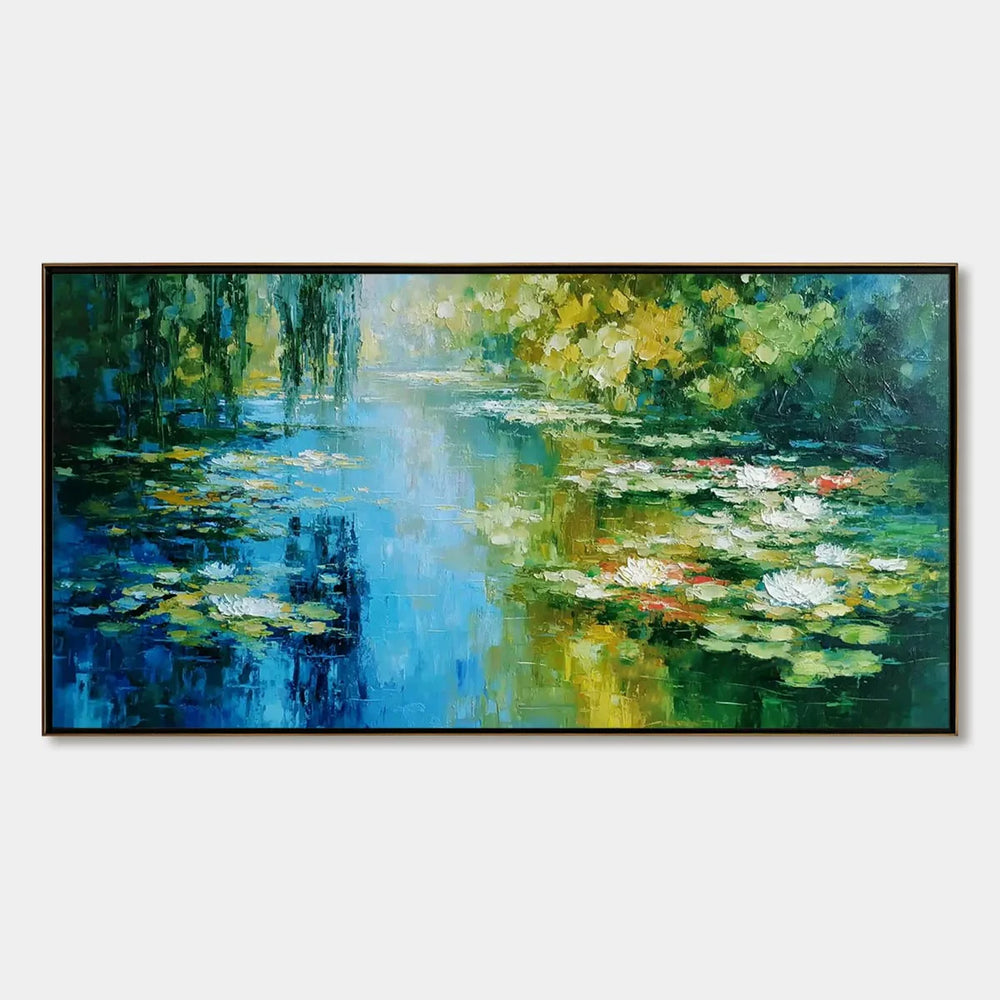Lily Pond Reverie: Textured Water Lilies Oil Painting — oil painting design reference
