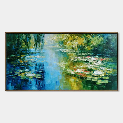 Lily Pond Reverie: Textured Water Lilies Oil Painting — oil painting design reference