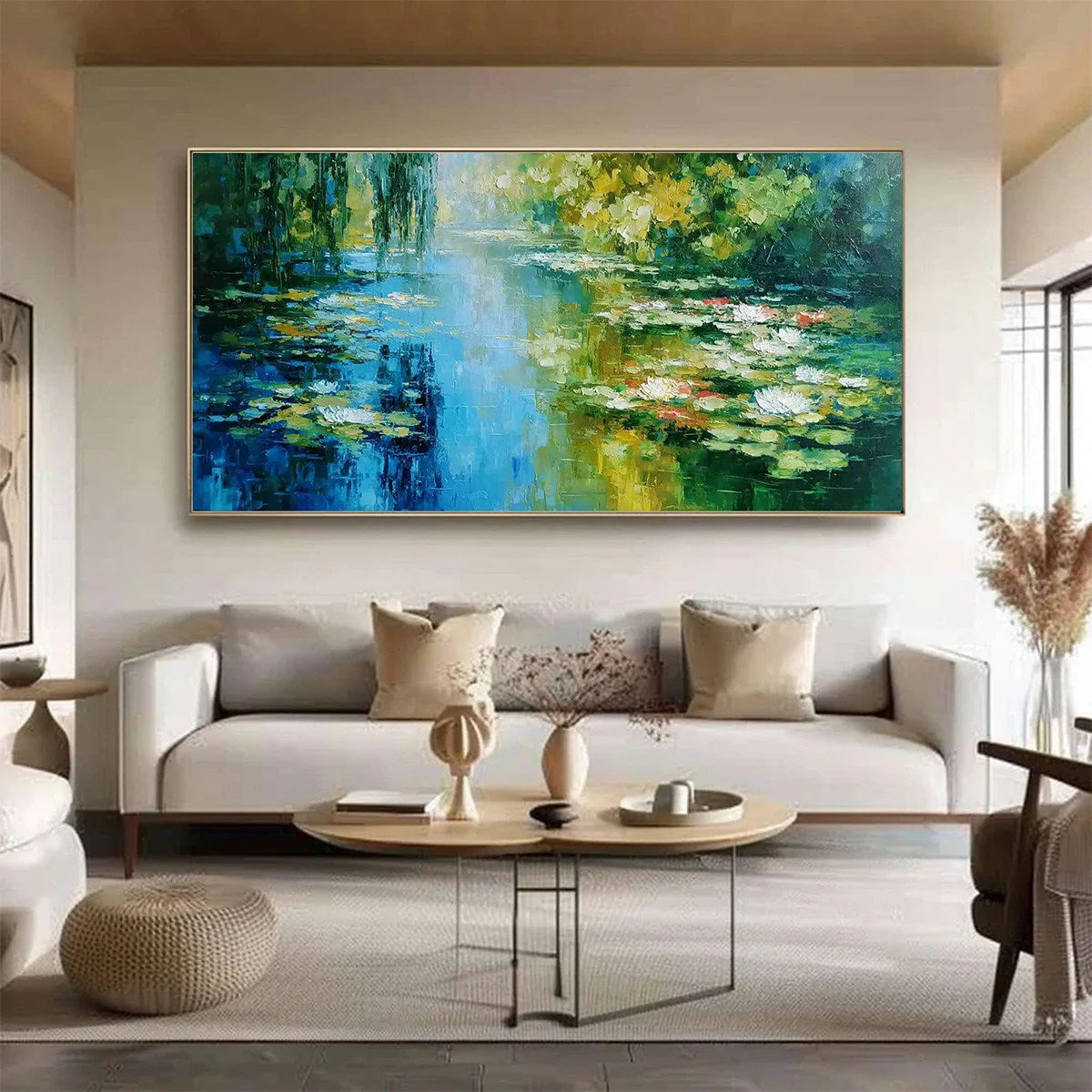 LILY POND REVERIE — painting reference image 4. Room styling and framing are illustrative.
