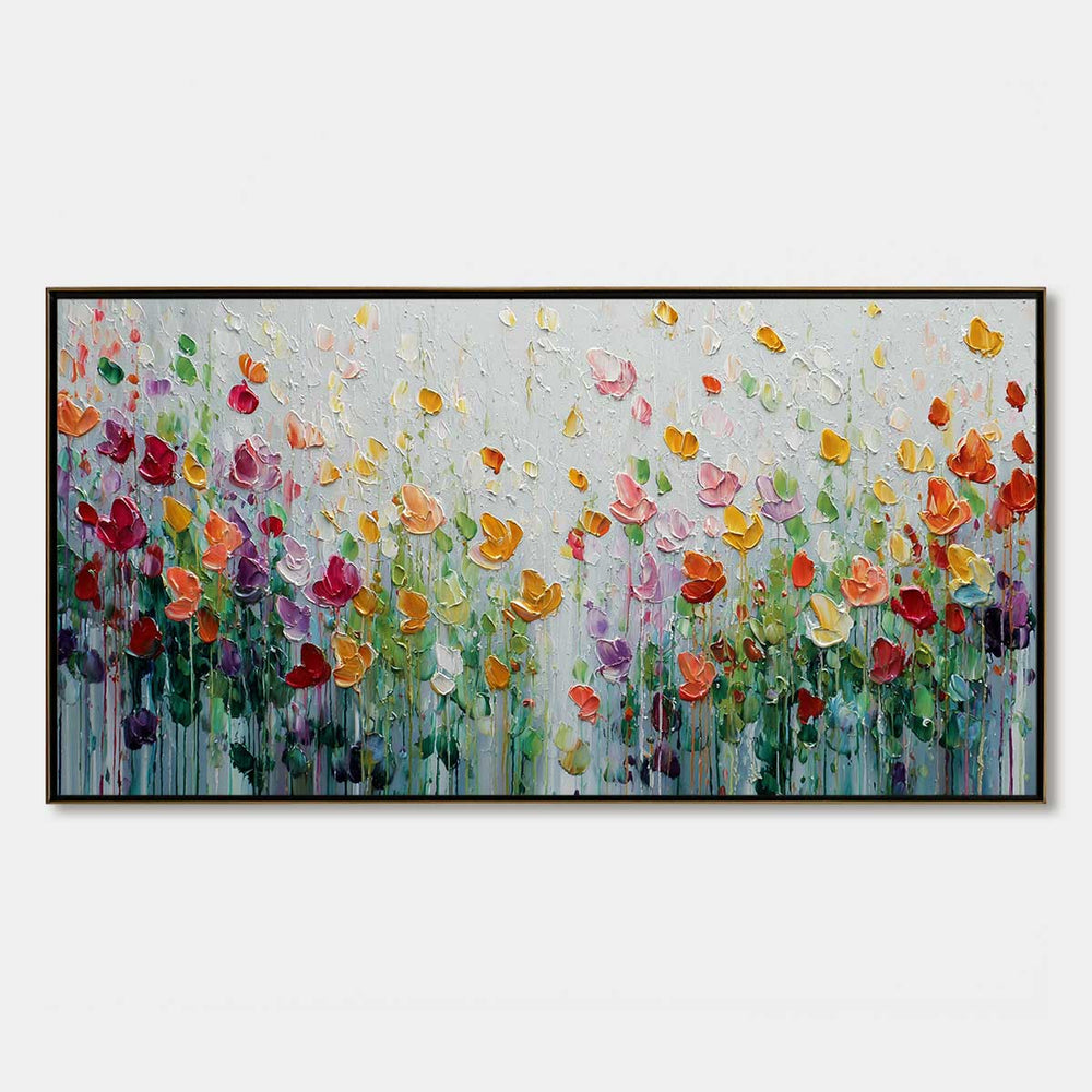 Garden of Joy: Colourful Textured Flower Field Oil Painting — oil painting design reference