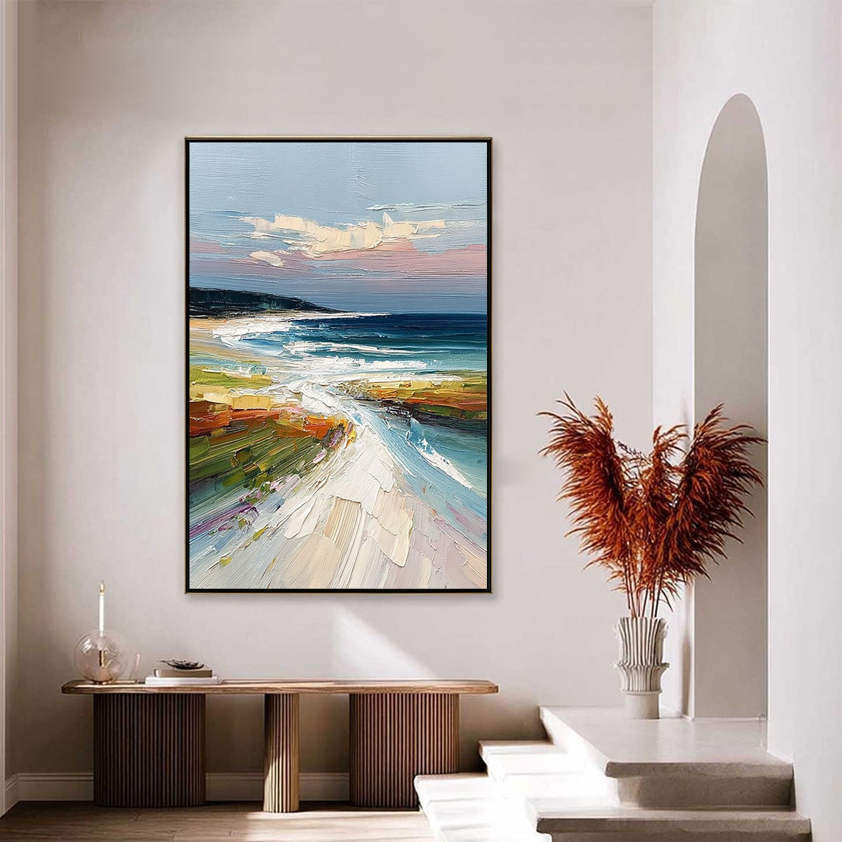 COASTAL EMBRACE — painting reference image 4. Room styling and framing are illustrative.