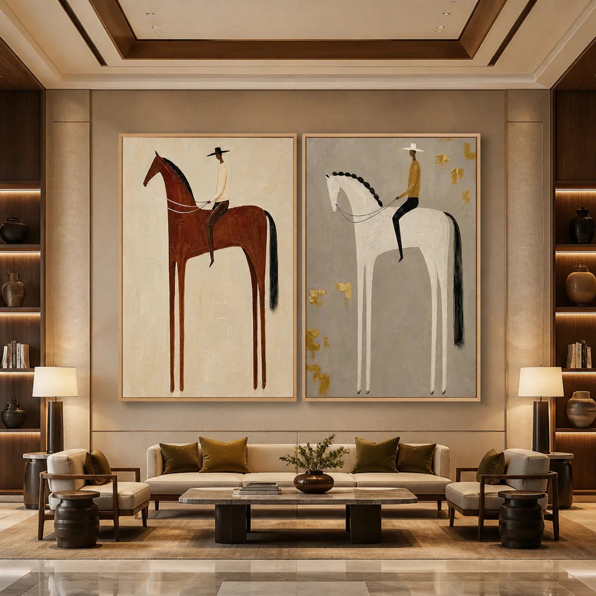 EQUESTRIAN BALANCE DUET — painting reference image 8. Room styling and framing are illustrative.