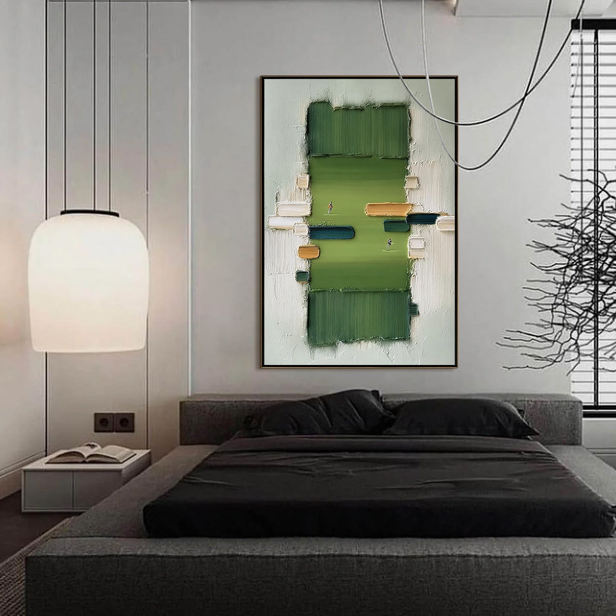The Arena: Textured Minimalist Sports Oil Painting — reference gallery image 2. Room styling and framing are illustrative.