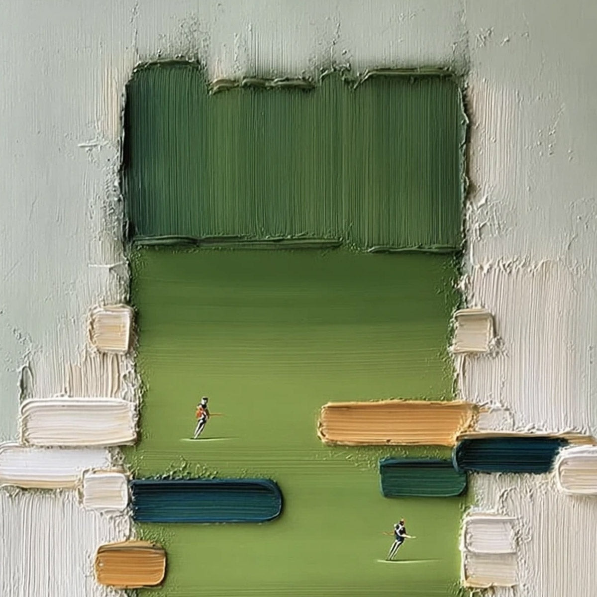 The Arena: Textured Minimalist Sports Oil Painting — reference gallery image 3. Room styling and framing are illustrative.