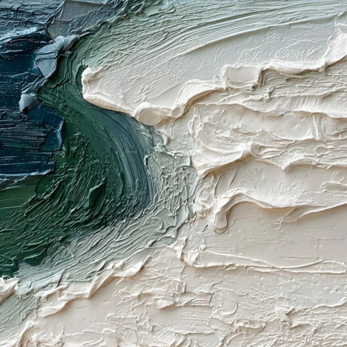 Tidal Convergence: Textured Wabi Sabi Seascape Oil Painting — reference gallery image 3. Room styling and framing are illustrative.