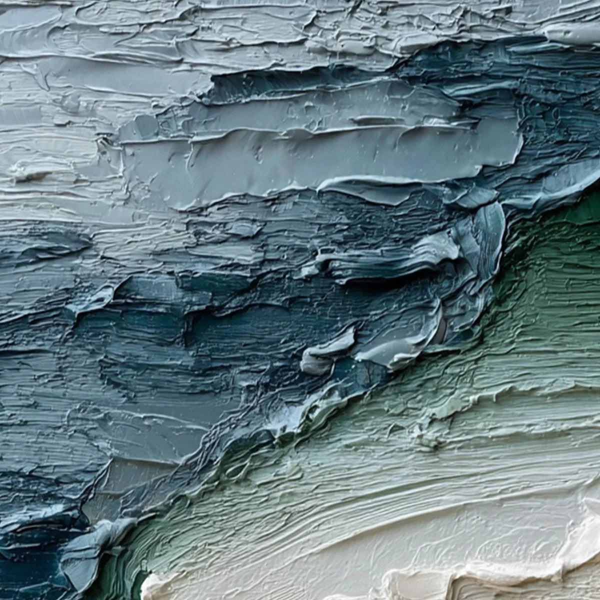 Tidal Convergence: Textured Wabi Sabi Seascape Oil Painting — reference gallery image 5. Room styling and framing are illustrative.