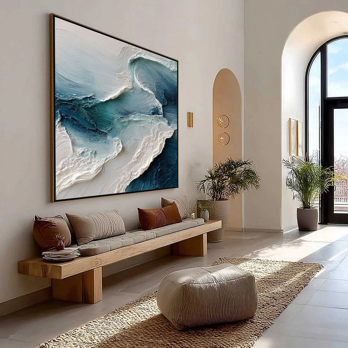 Tidal Rhythm: Square Textured Ocean Wave Oil Painting — reference gallery image 7. Room styling and framing are illustrative.