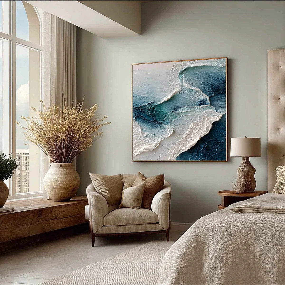 Tidal Rhythm: Square Textured Ocean Wave Oil Painting — reference gallery image 8. Room styling and framing are illustrative.