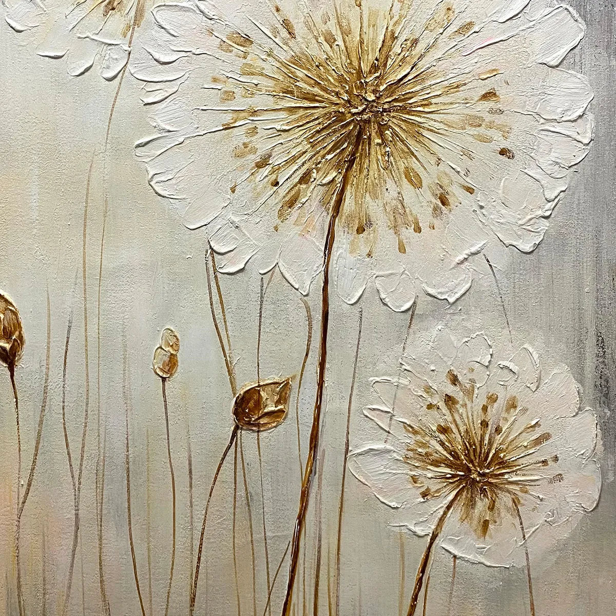 Whispers of Gold: Textured Dandelion Oil Painting — reference gallery image 3. Room styling and framing are illustrative.