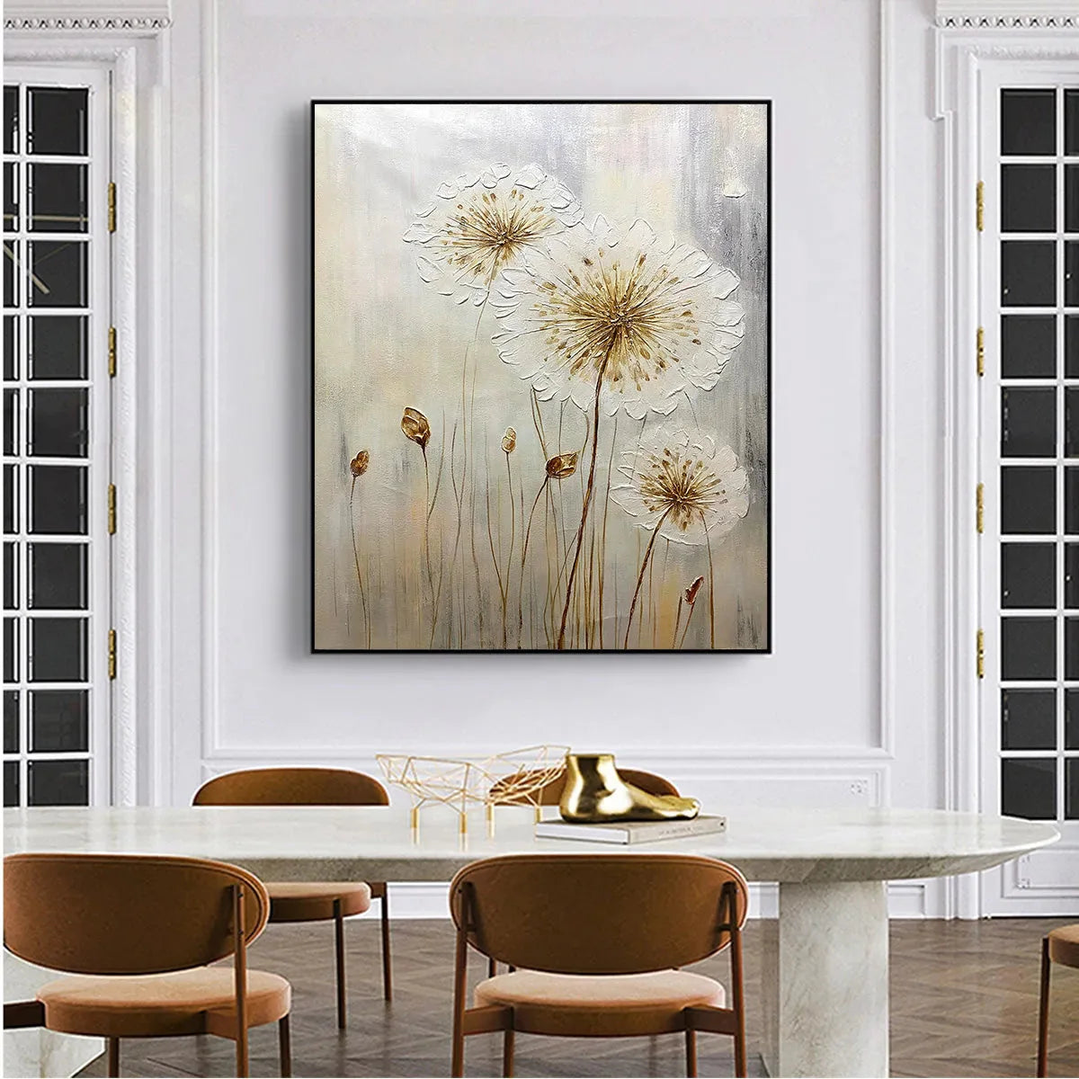 Whispers of Gold: Textured Dandelion Oil Painting — reference gallery image 8. Room styling and framing are illustrative.